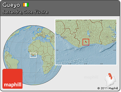 Savanna Style Location Map of Gueyo, hill shading