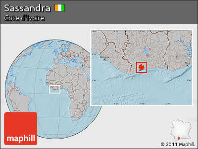 Gray Location Map of Sassandra, hill shading