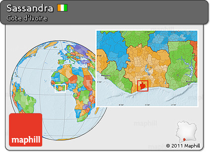 Political Location Map of Sassandra, within the entire country