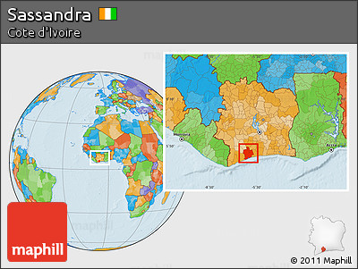 Political Location Map of Sassandra, within the entire country