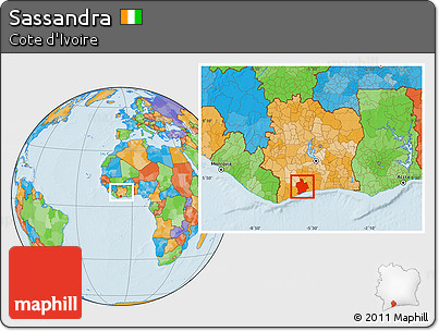 Political Location Map of Sassandra, within the entire country