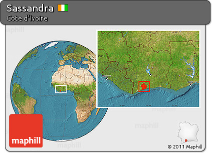Satellite Location Map of Sassandra, within the entire country