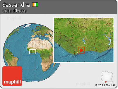 Satellite Location Map of Sassandra, within the entire country