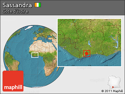 Satellite Location Map of Sassandra, within the entire country