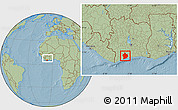 Savanna Style Location Map of Sassandra, within the entire country, hill shading