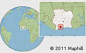 Savanna Style Location Map of Sassandra, highlighted country, within the entire country