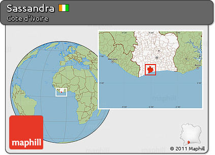 Savanna Style Location Map of Sassandra, highlighted country