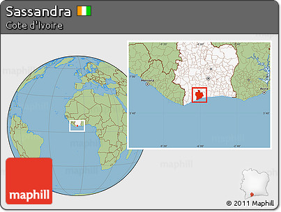 Savanna Style Location Map of Sassandra, highlighted country