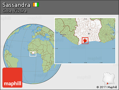 Savanna Style Location Map of Sassandra, highlighted country