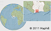 Savanna Style Location Map of Sassandra, highlighted country, hill shading