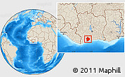 Shaded Relief Location Map of Sassandra, within the entire country