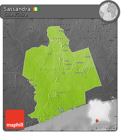 Physical Map of Sassandra, darken, desaturated