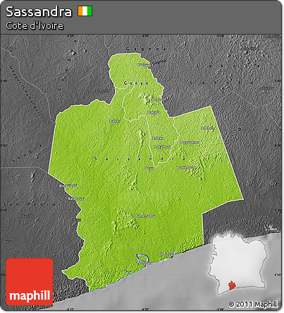 Physical Map of Sassandra, darken, desaturated
