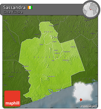 Physical Map of Sassandra, darken