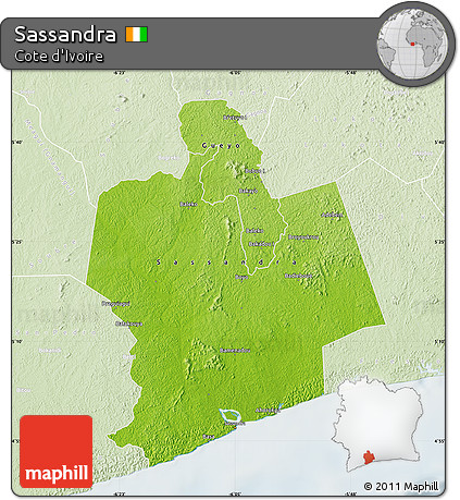 Physical Map of Sassandra, lighten