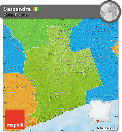 Physical Map of Sassandra, political outside