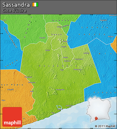 Physical Map of Sassandra, political outside