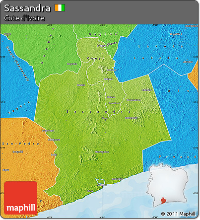 Physical Map of Sassandra, political outside