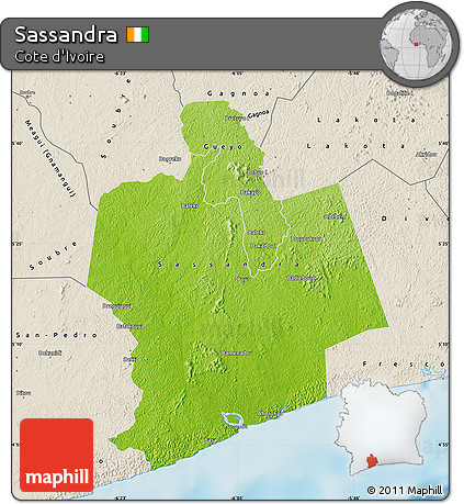 Physical Map of Sassandra, shaded relief outside