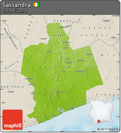 Physical Map of Sassandra, shaded relief outside