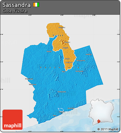 Political Map of Sassandra, single color outside