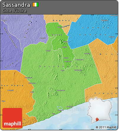 Political Shades Map of Sassandra