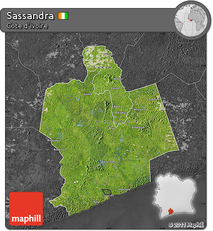 Satellite Map of Sassandra, darken, desaturated