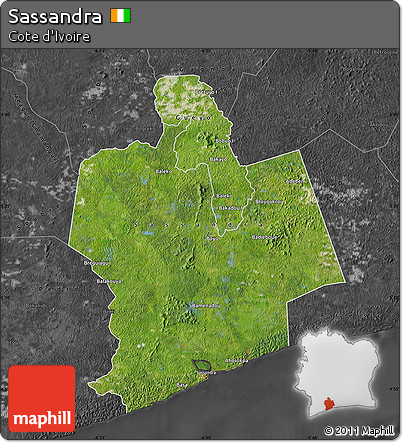 Satellite Map of Sassandra, darken, desaturated