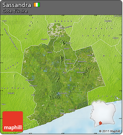 Satellite Map of Sassandra, physical outside