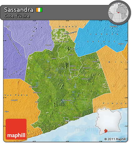 Satellite Map of Sassandra, political shades outside