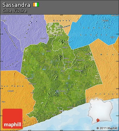 Satellite Map of Sassandra, political shades outside