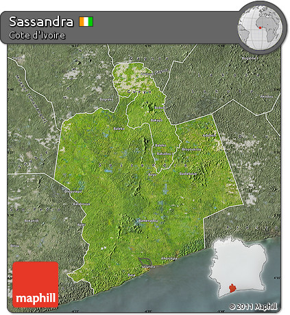 Satellite Map of Sassandra, semi-desaturated