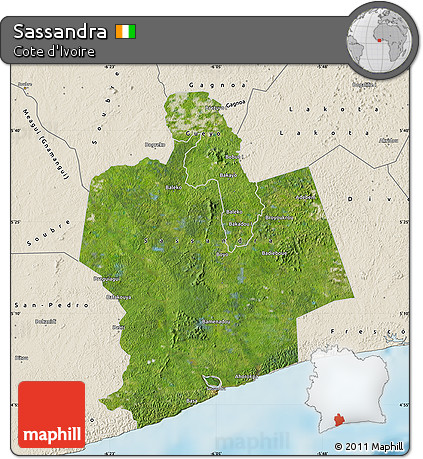 Satellite Map of Sassandra, shaded relief outside