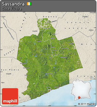 Satellite Map of Sassandra, shaded relief outside