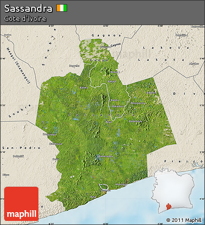 Satellite Map of Sassandra, shaded relief outside