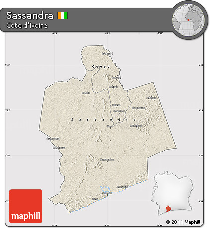 Shaded Relief Map of Sassandra, cropped outside