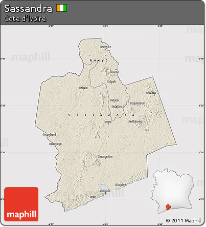 Shaded Relief Map of Sassandra, cropped outside