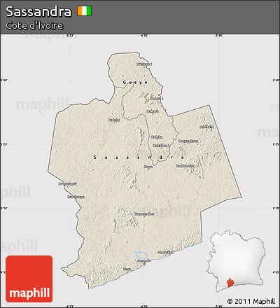 Shaded Relief Map of Sassandra, cropped outside