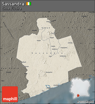 Shaded Relief Map of Sassandra, darken
