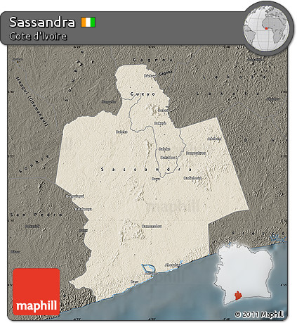 Shaded Relief Map of Sassandra, darken