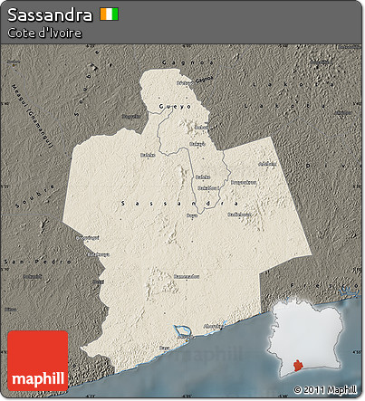 Shaded Relief Map of Sassandra, darken