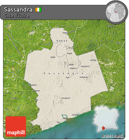 Shaded Relief Map of Sassandra, satellite outside