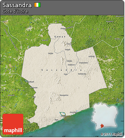 Shaded Relief Map of Sassandra, satellite outside