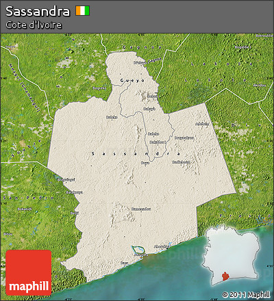 Shaded Relief Map of Sassandra, satellite outside