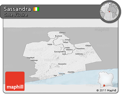 Gray Panoramic Map of Sassandra, single color outside