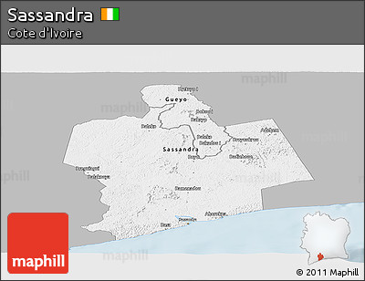 Gray Panoramic Map of Sassandra, single color outside
