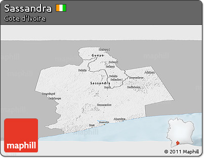 Gray Panoramic Map of Sassandra, single color outside