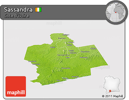 Physical Panoramic Map of Sassandra, cropped outside