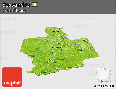 Physical Panoramic Map of Sassandra, cropped outside