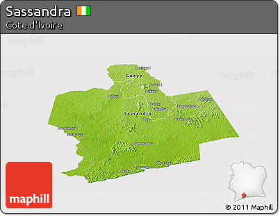 Physical Panoramic Map of Sassandra, cropped outside